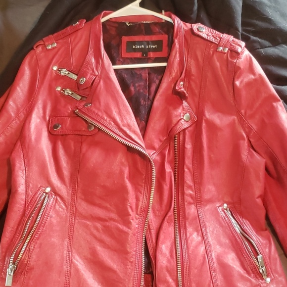 black rivet red leather jacket